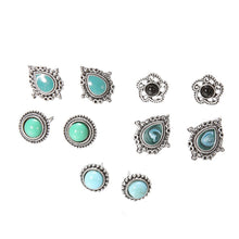 Load image into Gallery viewer, Ladies 5 Pairs Elegant Retro Turquoise Gemstone Stud Earrings
