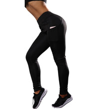 Load image into Gallery viewer, Ladies Black High Waist Stretchy Pocket Fitness Leggings
