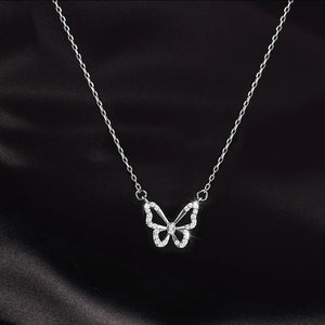 Ladies Silver Hollow Cutout Butterfly Crystal Choker Necklace