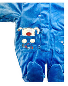 Baby Boys Blue Little Puppy Embroidery Padded Hooded Snowsuits