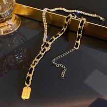Load image into Gallery viewer, Ladies Gold InterLink Black inlay Chain Crystal Drop Good Luck Pendant Necklace
