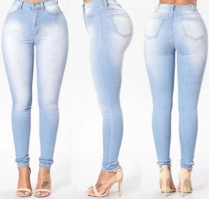 Ladies Blue Wash High Waisted Skinny Stretchy Denim Jeans