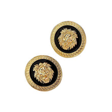 Load image into Gallery viewer, Ladies 18K Gold Round Small Lion Head Great Wall Enamel Stud Earrings

