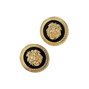 Ladies 18K Gold Round Small Lion Head Great Wall Enamel Stud Earrings