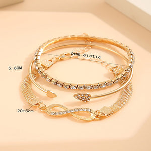 Ladies Gold Minimalist 3 Rows Heart Crystal Bangle Party Style Womens Bracelets