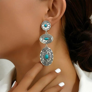 Ladies Sterling Silver Boho Blue Gemstone Vintage Earrings