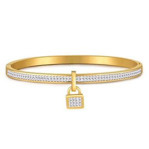 Ladies Luxury Crystal Lock Pendant Titanium Steel Bracelet Bangles