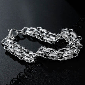 Ladies 925 Sterling Silver Interlocking Circle Thick Handchain Womens Bracelet