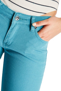 Ladies Light Teal Low Waist Cotton Rich Stretchy Jeans