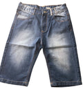 Boys Blue Contrast Threading Stone Washed Whisker 3/4 Denim Shorts