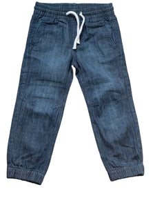 Boys Dark Denim Elasticated Waist Slim Fit Cotton Cuffed Hem Jogger Denim Jeans