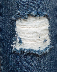 Ladies Blue Distressed Super Skinny Ripped Knee Jeans