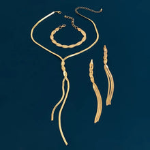 Load image into Gallery viewer, Ladies Gold Long V-shaped Tassel Snake Chain Earrings Bracelet Necklace Set
