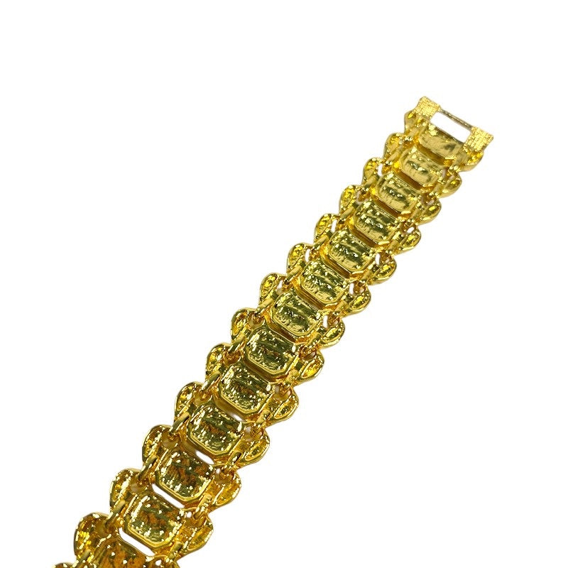 Mens Ladies Unisex 24K Gold Plated Wide Floral Carved Link Pattern Bracelets