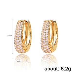Ladies Girls Luxury Gold Plated Paved Dazzling CZ Stone Creole Huggie Earrings