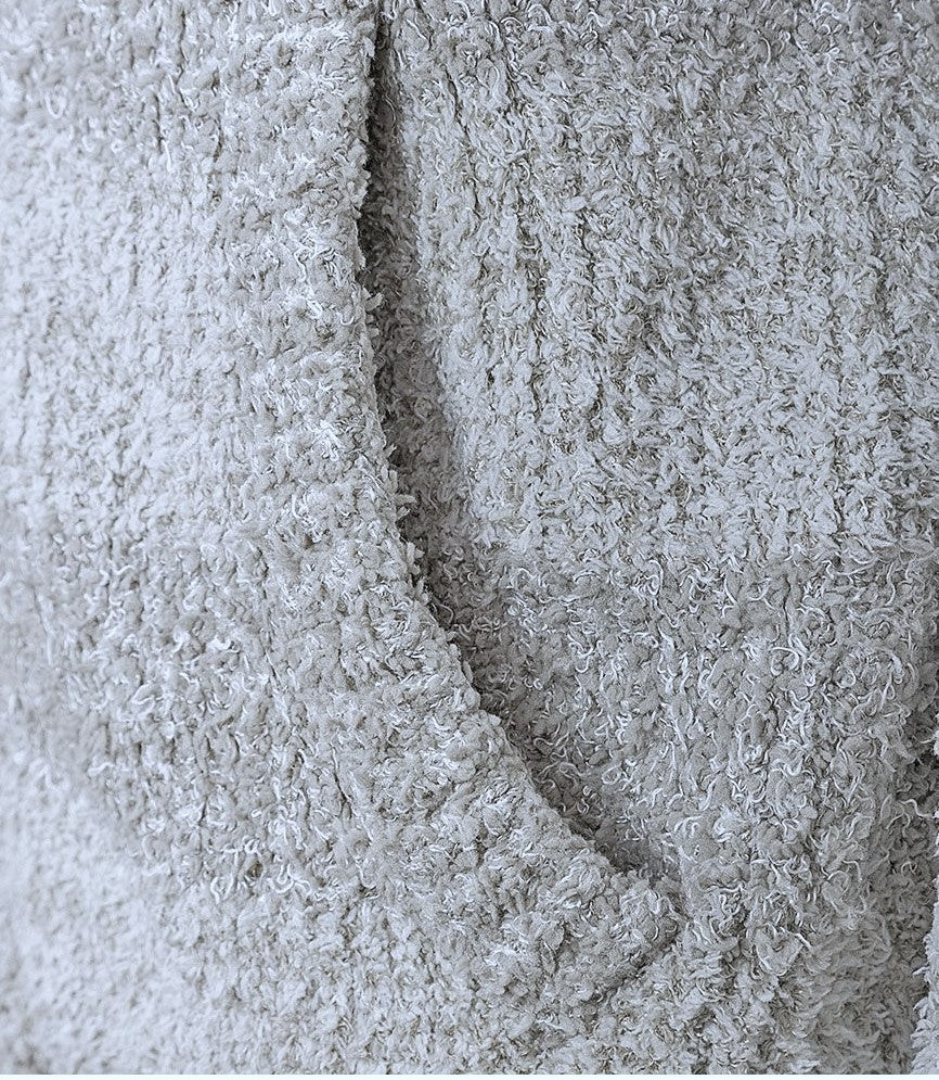 Ladies Grey Cashel Large Stripes Soft Chenille Knit Zip Through Hooded Cardigan