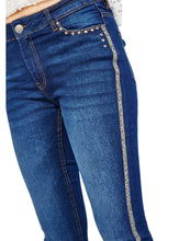 Load image into Gallery viewer, Ladies Blue Denim Mid Rise Stretchy Side Lurex Jeans
