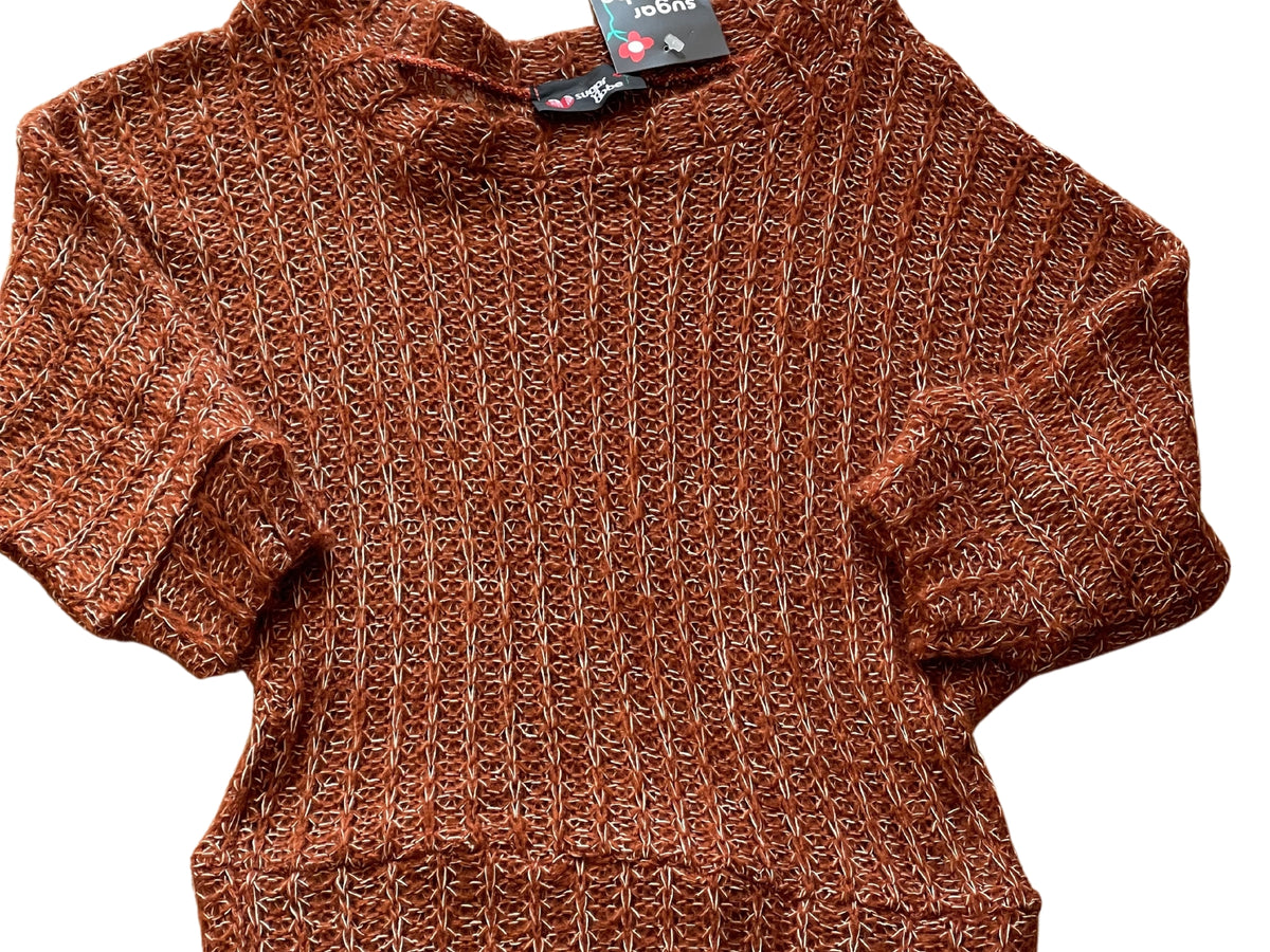 Girls Burnt Brown Loose Knit Batwing 3/4 Sleeve Jumpers