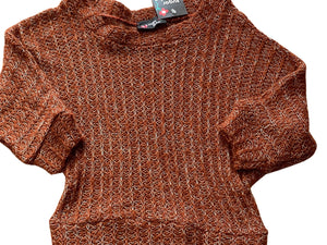 Girls Burnt Brown Loose Knit Batwing 3/4 Sleeve Jumpers