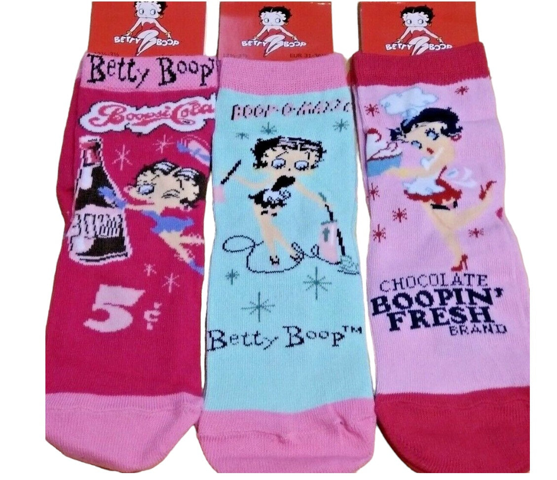Girls Official Betty Boop Dressy Socks Shoe Size:UK 12.5-3.5