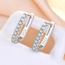 Load image into Gallery viewer, Ladies 925 Sterling Silver Crystal Micro Pave Huggie Earrings
