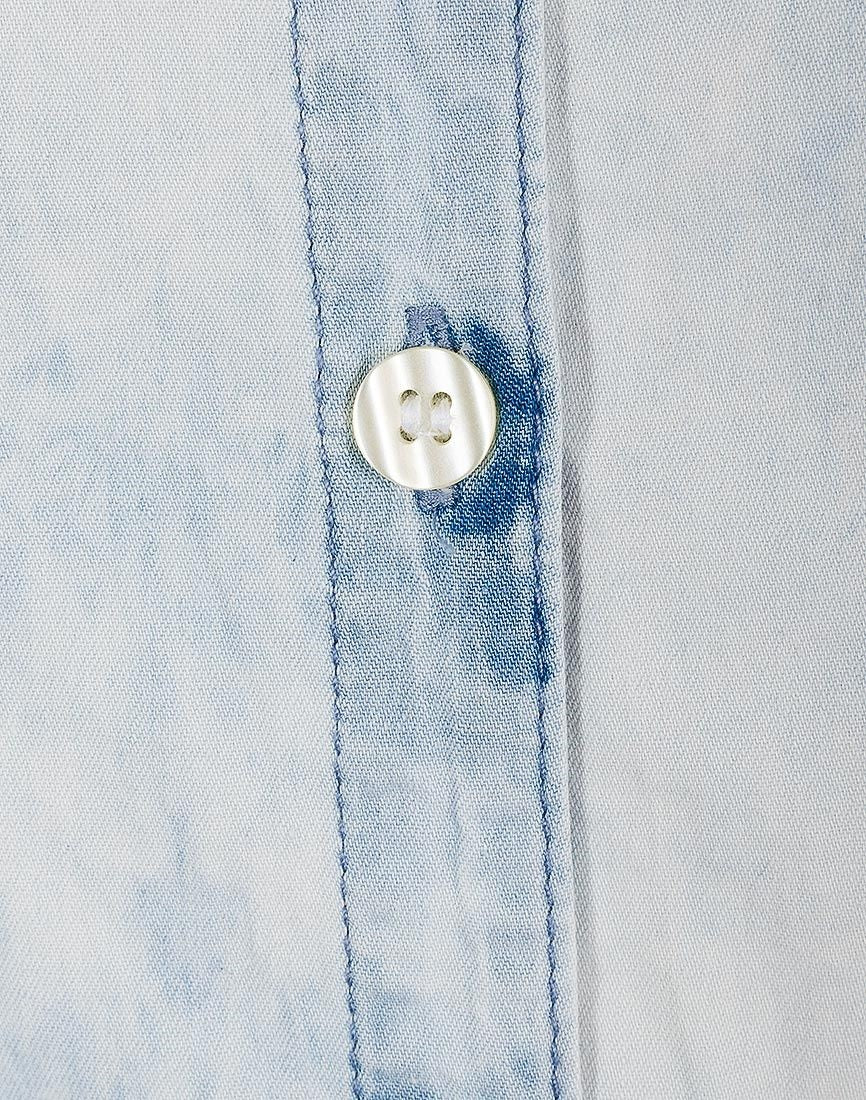 Girls Ice Blue Chambray Cotton Acid Wash Shortsleeve Dress