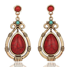 Load image into Gallery viewer, Ladies Ethnic Retro Tibetan Red Turquoise Water Drop Earrings
