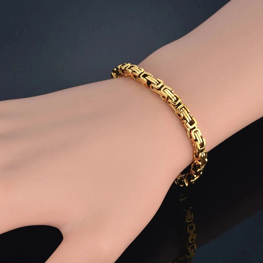 Ladies Gents 316L Stainless Steel Silver Gold Interlink Wristband 4mm Bracelets