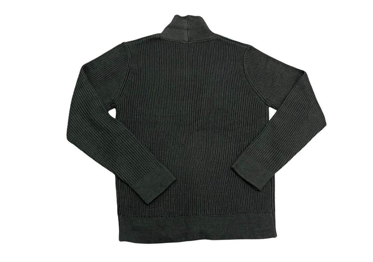 Mens Dark Grey Button Down Front Ribbed Shawl Neck Long Sleeve Sweater Cardigan