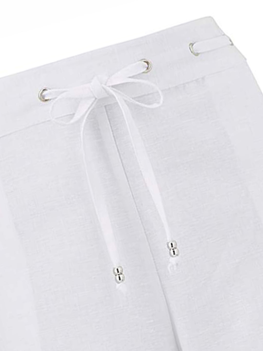 Ladies Julipa White Linen Blend Pull On Drawstring Trousers
