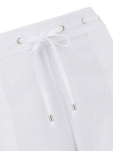 Ladies Julipa White Linen Blend Pull On Drawstring Trousers