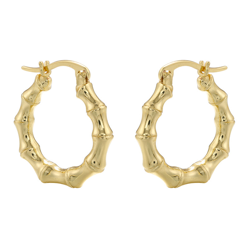 Ladies Girls Gold Plated Bamboo Joint Huggie Small  Earrings