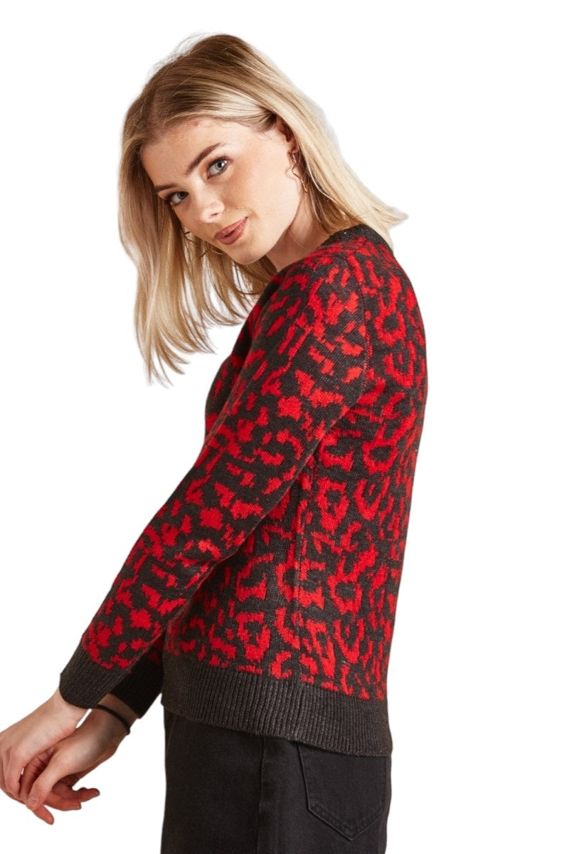 Ladies Black & Magenta Ribbed V-Neck Knitted Jumper