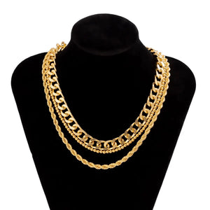 Ladies Gold Plated Triple Chunky Cuban Link Bead Rope Chain Sets