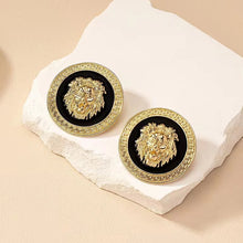 Load image into Gallery viewer, Ladies Lion Head Gold Plated Round Drop Stud Earrings
