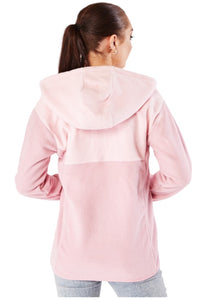 Ladies Pink Colour Block Fleece Hoodie Sweatshirt