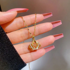 Ladies Gold Plated Heart Beat Crystal Pendant Stainless Steel Clavicle Chains