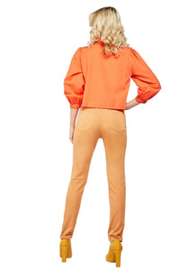 Ladies Camel High Waisted Rolled Ankle Cuff Cotton Rich Trousers