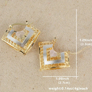 Ladies Gold Plated Two Tone Hollow Cutout Layer Hoop Earrings