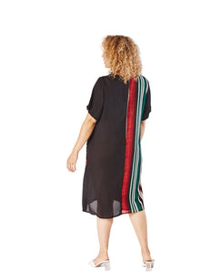 Ladies Black Multi Contrasted Stripe Curve Shortsleeve Dress