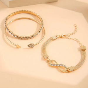 Ladies Gold Minimalist 3 Rows Heart Crystal Bangle Party Style Womens Bracelets
