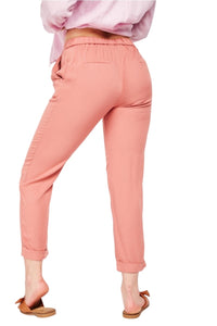 Ladies Dark Salmon Rolled Ankle Cuff Elasticated Waist Trousers