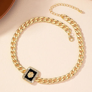 Ladies Gold Lion Head Crystal Square Pendant Chunky Link Chain Necklaces