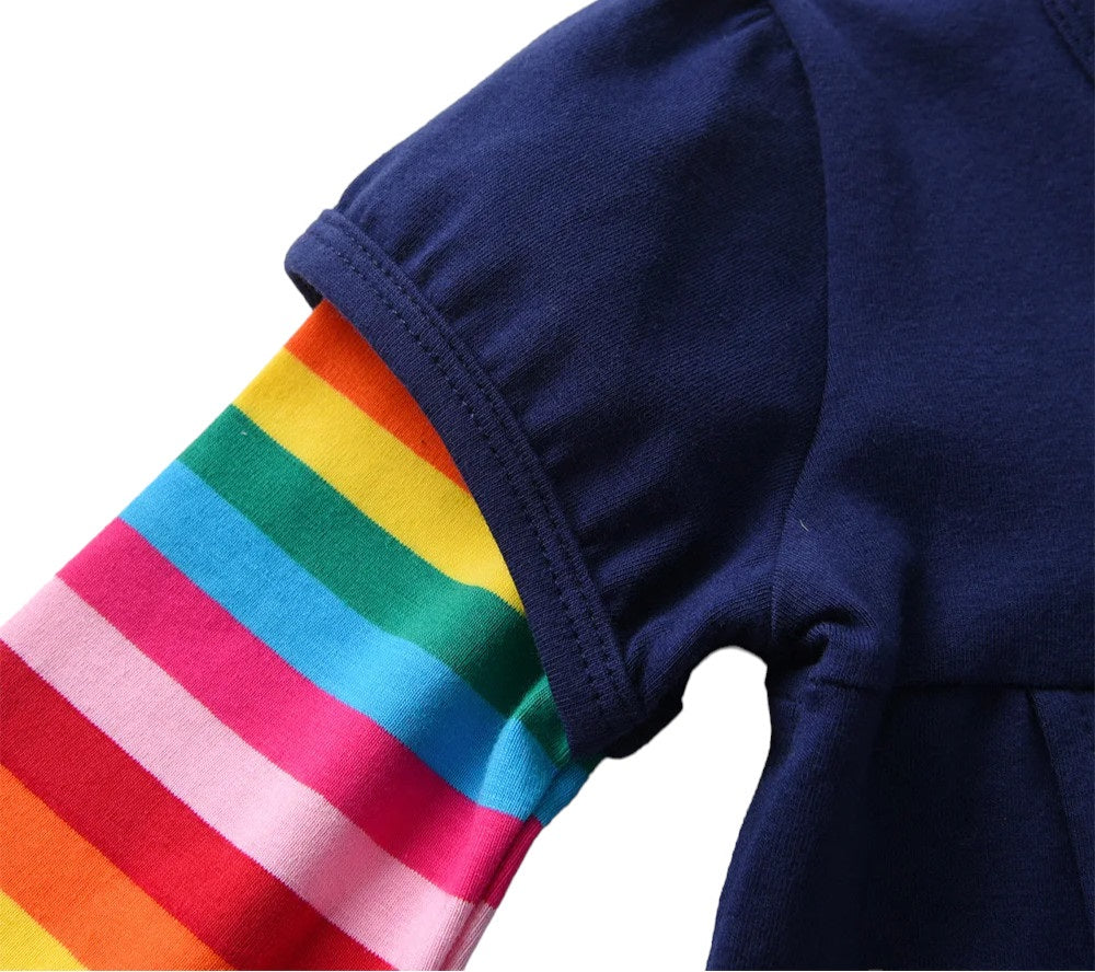 Girls Navy Pretty Things Flower Embroidery Cotton Dress