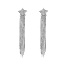 Load image into Gallery viewer, Ladies Silver Star Five-pointed Long Tassel Dangling Party Earrings
