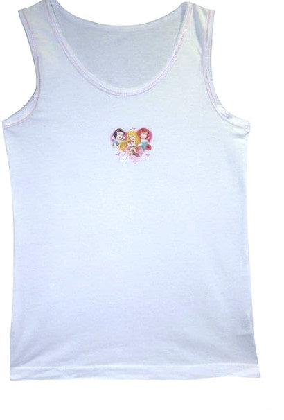 Girls Disney Princess White 2 Pack Soft Cotton Sleeveless Underwear Vests