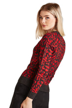 Load image into Gallery viewer, Ladies Black &amp; Magenta Ribbed V-Neck Knitted Jumper
