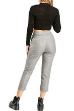 Load image into Gallery viewer, Ladies Grey Metallic Insert Stripes Buckle Belted Cropped Capri Trousers
