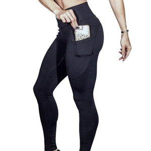 Ladies Black High Waist Stretchy Pocket Fitness Leggings