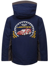 Load image into Gallery viewer, Boys Navy Car Racing Hooded Contrast Trim Winter School Coat
